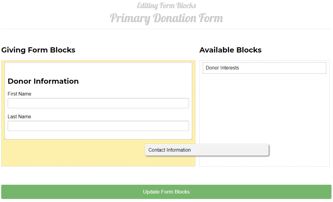 Dragging and dropping form fields into the form